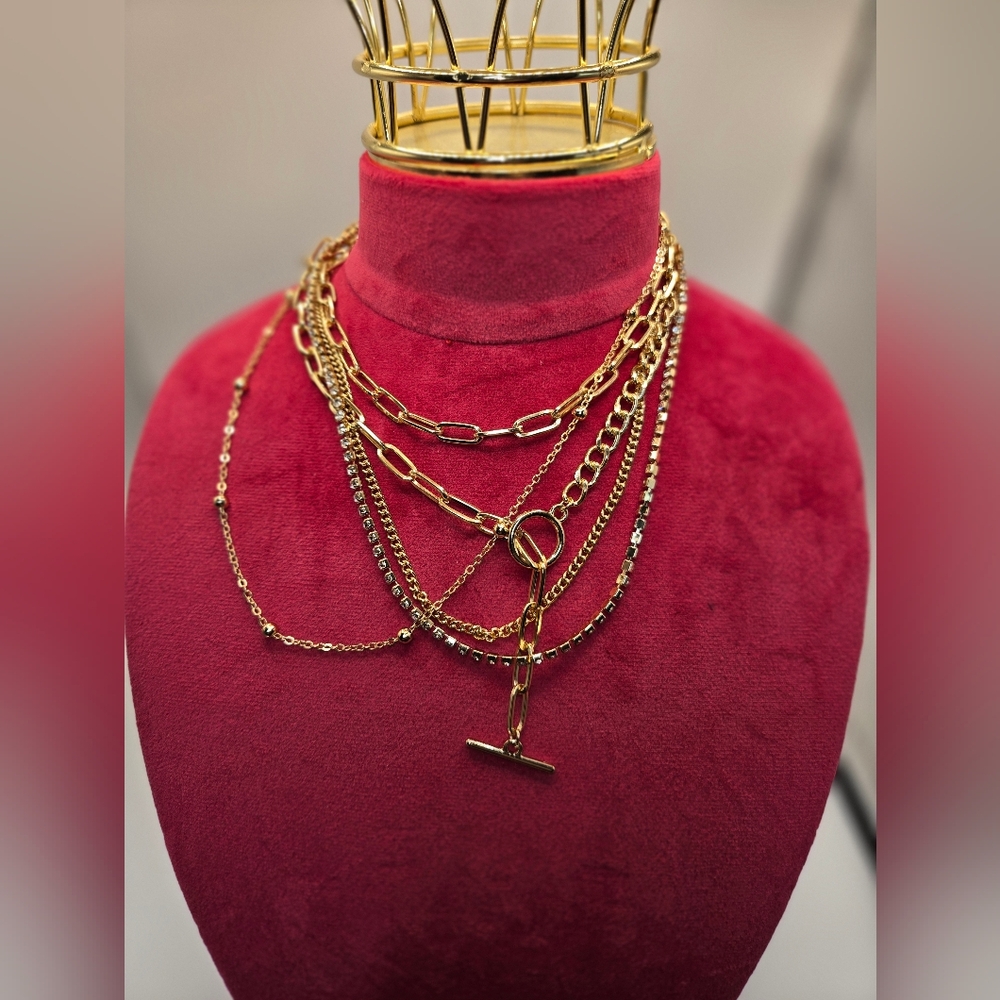 Chic Gold Toned Mixed Metal Multistyle-Layering Necklaces